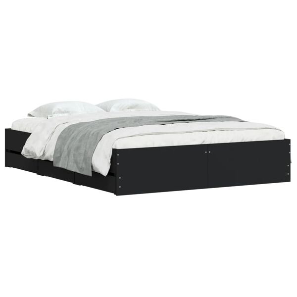 vidaXL Bed Frame with Drawers without Mattress Black 140x200 cm