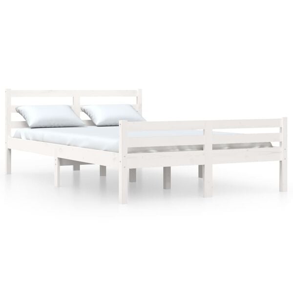 vidaXL Bed Frame without Mattress White Solid Wood 135x190 cm Double Double