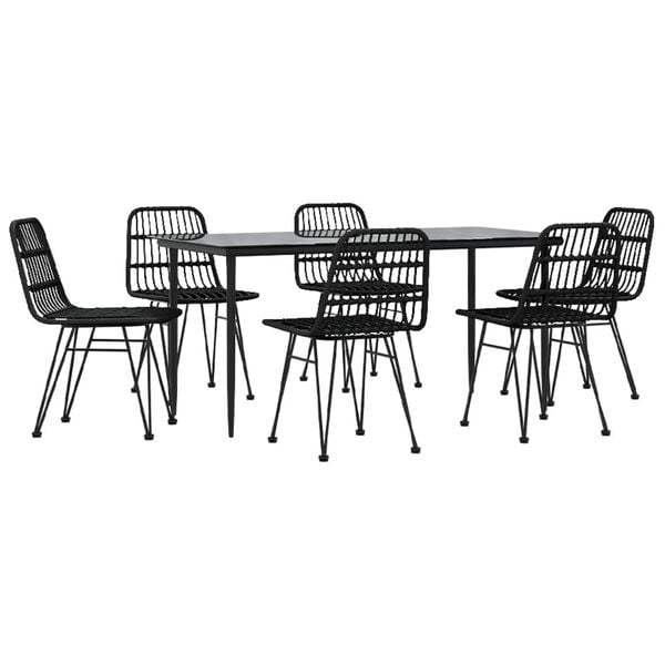 vidaXL 7 Piece Garden Dining Set Black Poly Rattan