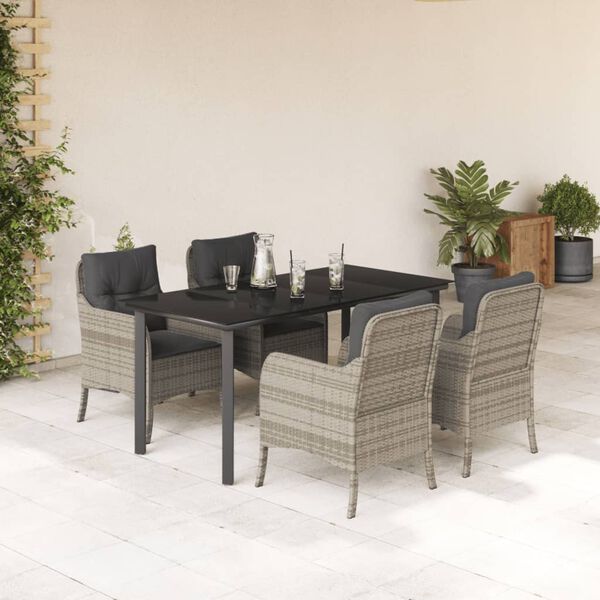 vidaXL 5 Piece Garden Dining Set with Cushions Light Grey Poly Rattan
