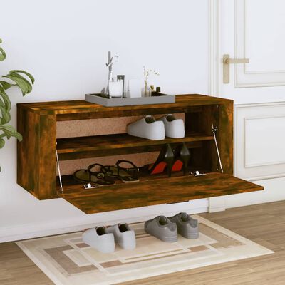vidaXL Wall Shoe Cabinet Smoked Oak 100x35x38 cm Engineered Wood