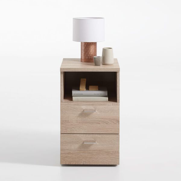FMD Bedside Cabinet with 2 Drawers and Open Shelf Oak
