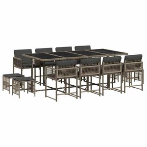 vidaXL 13 Piece Garden Dining Set with Cushions Grey Poly Rattan