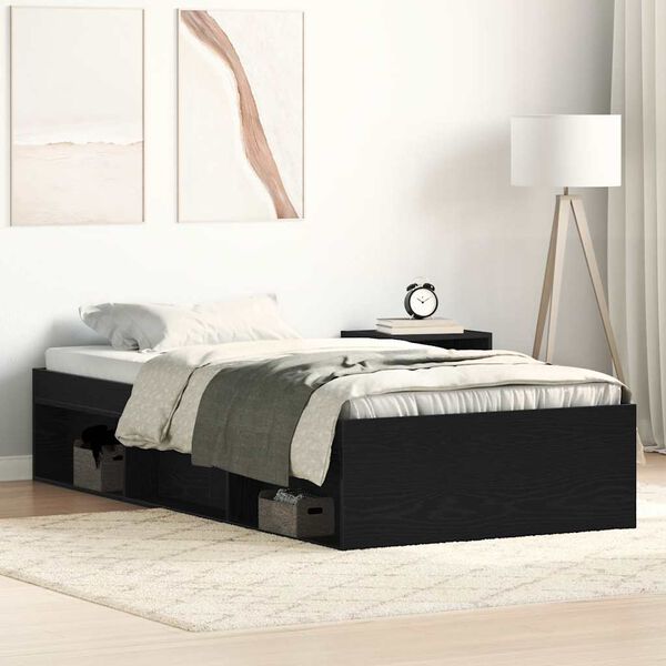 vidaXL Bed Frame without Mattress Black Oak 75x190 cm Engineered Wood