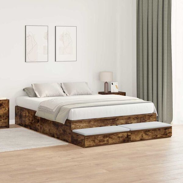 vidaXL Storage Bed Frame with Drawer Smoked Oak 150 cm Engineered Wood