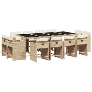 vidaXL 13 Piece Garden Dining Set with Cushions Beige Poly Rattan
