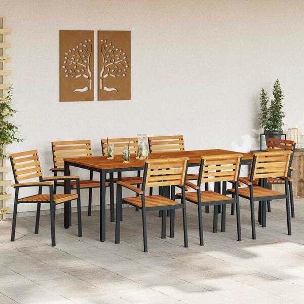vidaXL Garden Dining Set 9 pcs Black Solid Acacia Wood