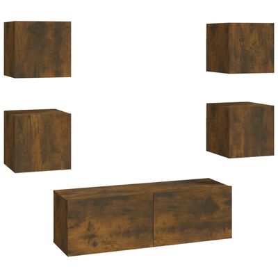 vidaXL Wall-mounted TV Cabinet Set Smoked Oak Engineered Wood