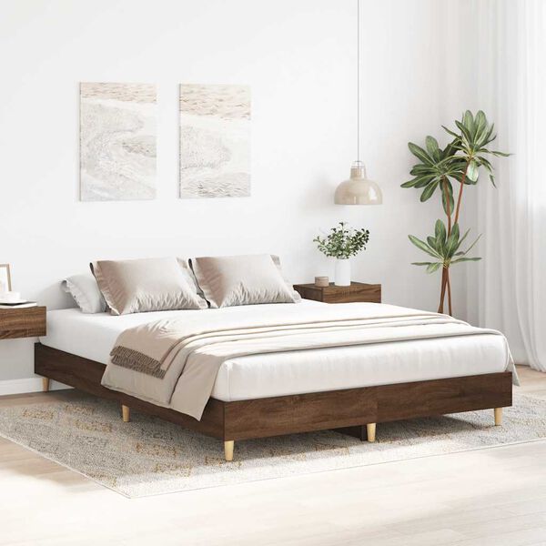 vidaXL Bed Frame No Mattress Brown Oak 140x200 cm Engineered Wood