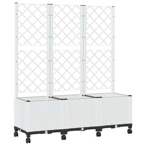 vidaXL Garden Planter with Trellis&Wheels White 120 x 40 x 146 cm PP