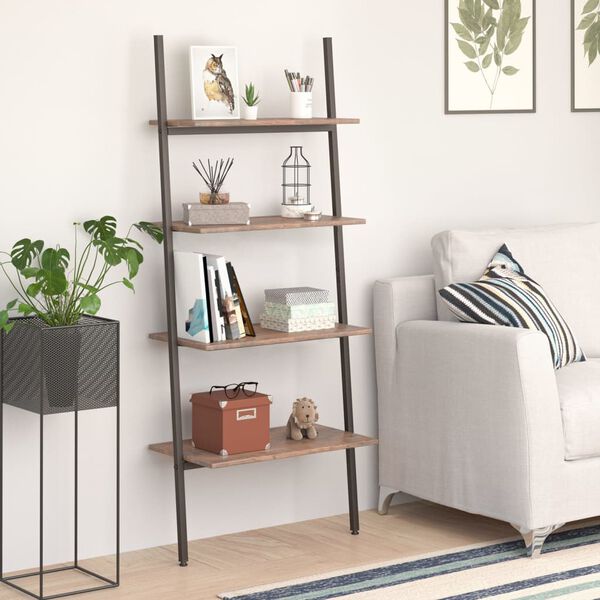 vidaXL 4-Tier Leaning Shelf Dark Brown and Black 64x34x150.5 cm