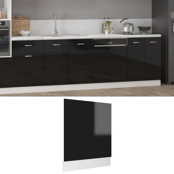 vidaXL Dishwasher Panel Lyon High Gloss Black 59.5x3x67 cm Engineered Wood