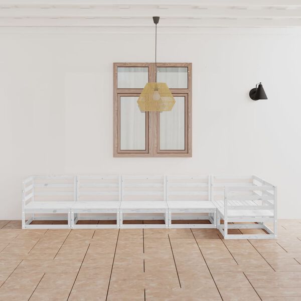 vidaXL 6 Piece Garden Lounge Set White Solid Pinewood