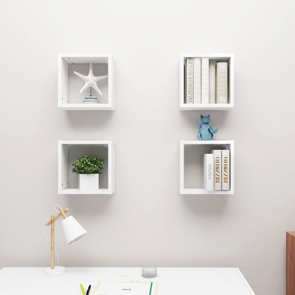 vidaXL Wall Cube Shelves 4 pcs High Gloss White 30x15x30 cm