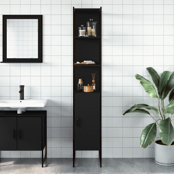 vidaXL Bathroom Cabinet Black 33x33x185.5 cm Engineered Wood