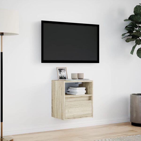 vidaXL TV Wall Cabinet with LED Lights Sonoma Oak 41x31x45 cm