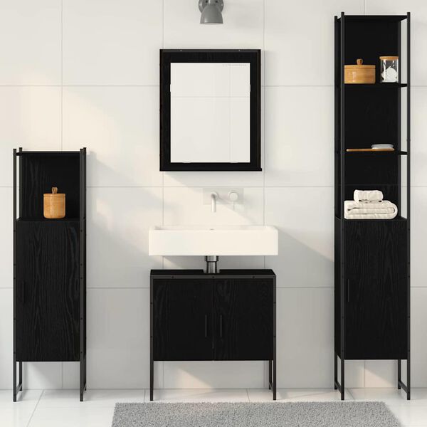 vidaXL Bathroom Furniture Set with Shelf 4 pcs Black Engineered wood