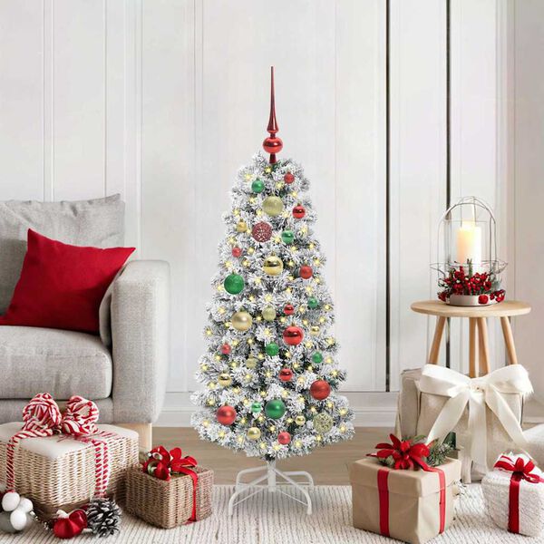 vidaXL Artificial Hinged Christmas Tree Green and White 120 cm