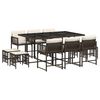 vidaXL 11 Piece Garden Dining Set with Cushions Brown Poly Rattan