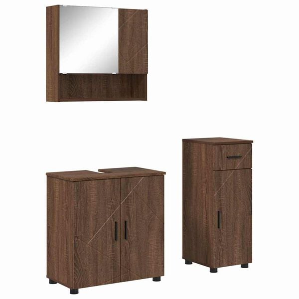 vidaXL Bathroom Furniture Set 3 pcs Brown oak Engineered wood