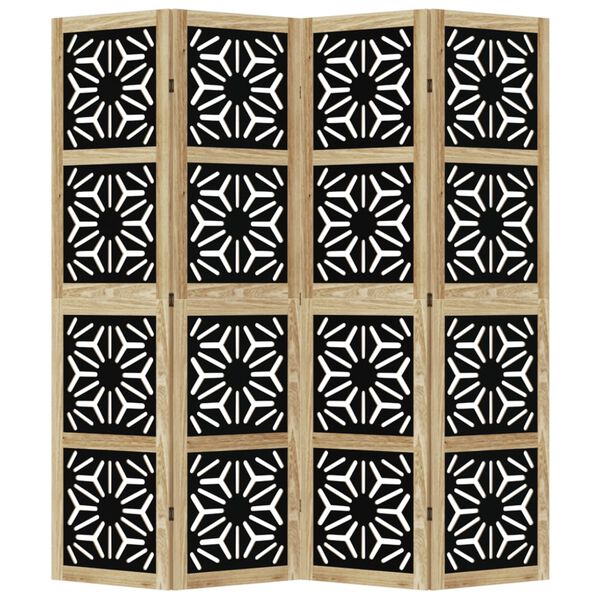 vidaXL Room Divider 4 Panels Brown and Black Solid Wood Paulownia