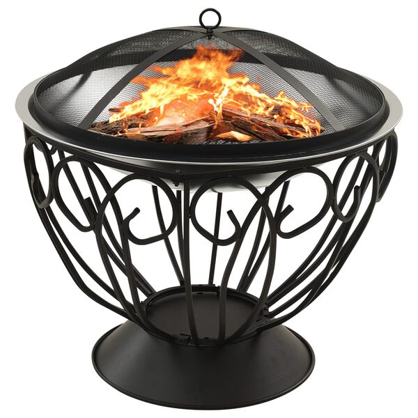 vidaXL 2-in-1 Fire Pit and BBQ with Poker 59x59x60 cm Stainless Steel