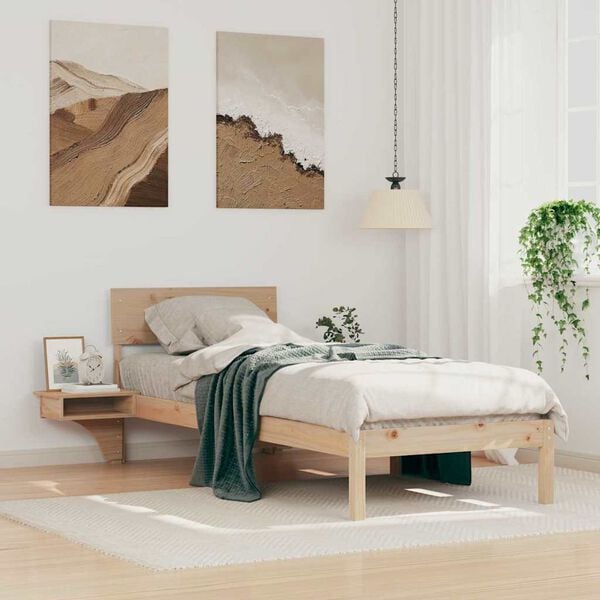 vidaXL Bed Frame with Headboard Brown 75 x 190 cm Solid Pine Wood