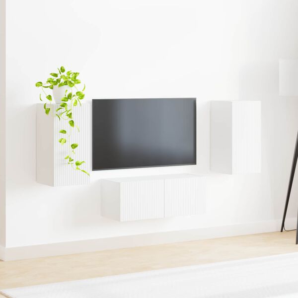 vidaXL TV Cabinet Set Wall-mounted 6 pcs White Engineered Wood