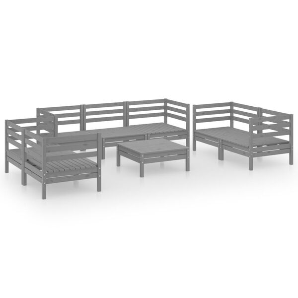 vidaXL 8 Piece Garden Lounge Set Grey Solid Pinewood