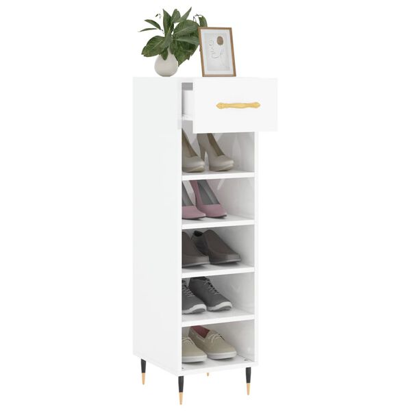 vidaXL Shoe Cabinet High Gloss White 30x35x105 cm Engineered Wood