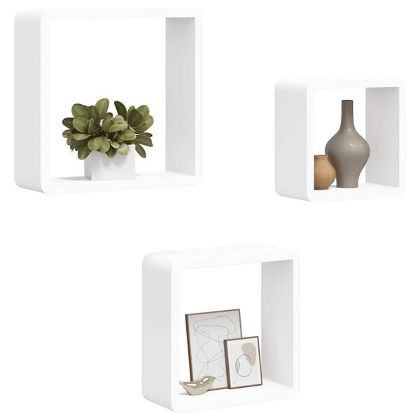vidaXL Wall Cube Shelves 3 pcs White MDF