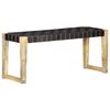 vidaXL Bench 110 cm Black Real Leather and Solid Mango Wood
