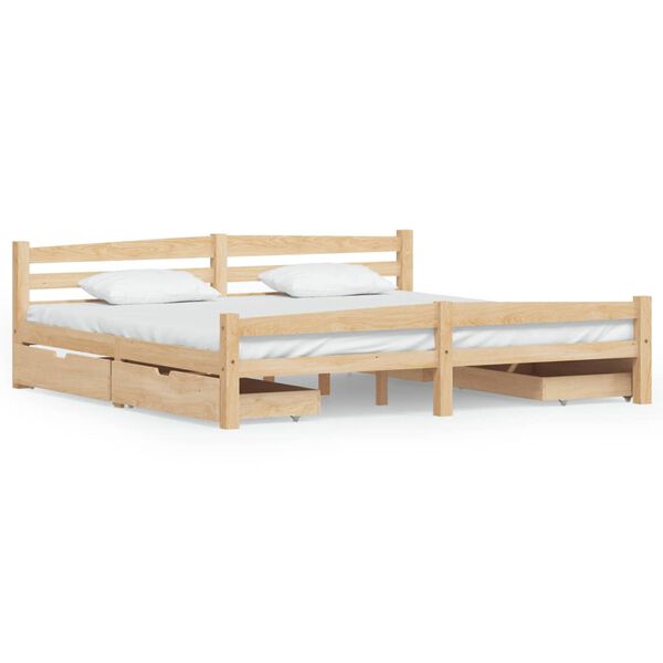 vidaXL Bed Frame without Mattress with 4 Drawers Solid Wood 200x200 cm