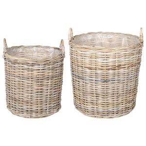 vidaXL Planter Basket GENDT 2 pcs Natural Grey Kubu Rattan