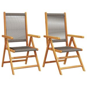 vidaXL Folding Chairs 2 pcs Grey Solid Wood Acacia and Polypropylene
