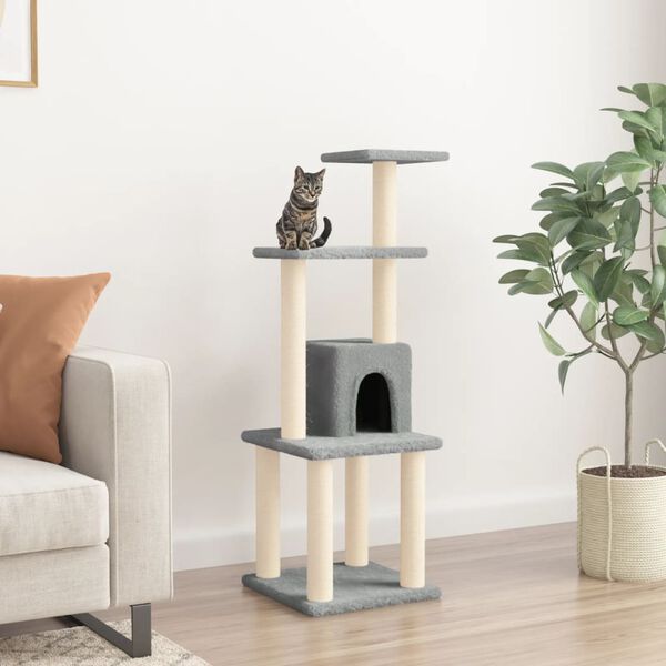 vidaXL Cat Tree with Sisal Scratching Posts Light Grey 105 cm