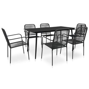 vidaXL Dining Set | Black | Cotton rope, powder-coated steel, tempered glass