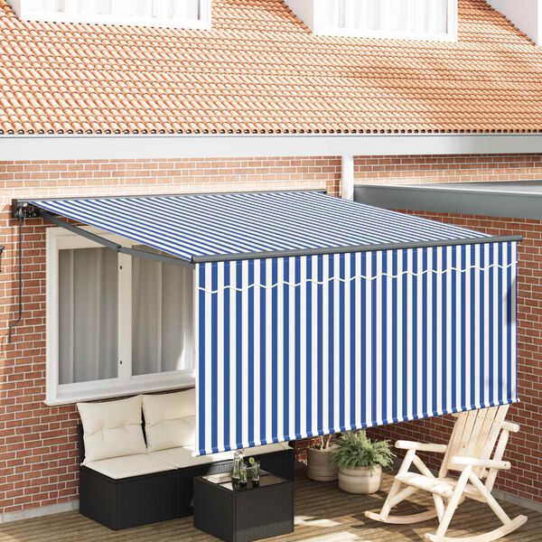 vidaXL Retractable Awning Manual Blue and White 350 x 250 cm