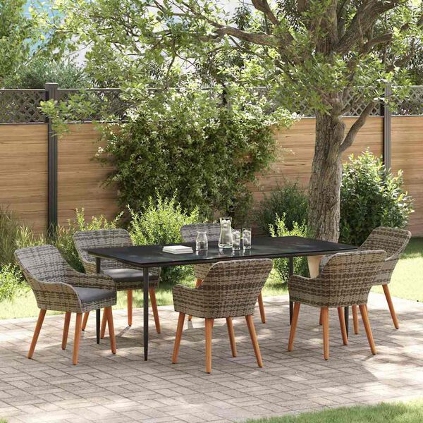 vidaXL Garden Dining Set with Cushion 7 pcs Grey Poly Rattan