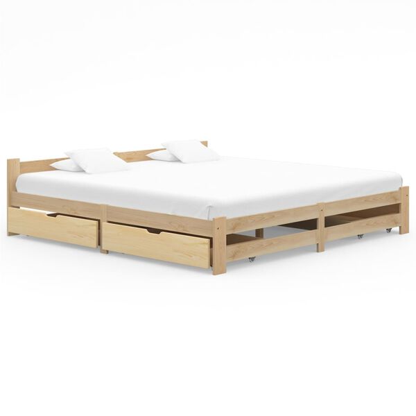vidaXL Bed Frame without Mattress with 4 Drawers Solid Wood 200x200 cm