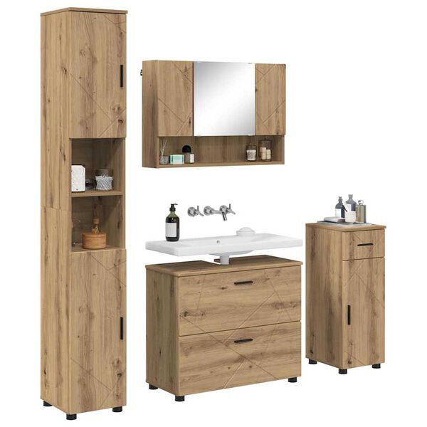 vidaXL Bathroom Furniture Set with Drawer with Shelf 4 pcs Artisan Oak