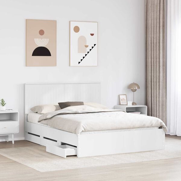 vidaXL Bed Frame with Drawer White 150 x 200 cm Engineer Wood