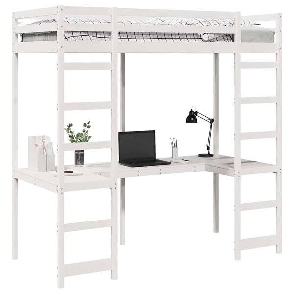 vidaXL Loft Bed Frame White 90 x 200 cm Solid Pine Wood