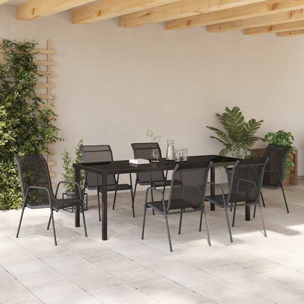vidaXL Garden Dining Set 7 pcs Black Powder-Coated Steel