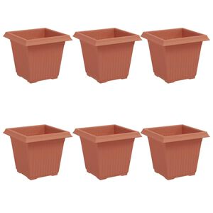 vidaXL Square Flower Pot 6 pcs Brick Red 16 x 16 x 14 cm Plastic