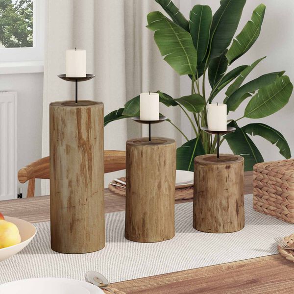 vidaXL Candle Holder 3 pcs Natural Solid Teak wood