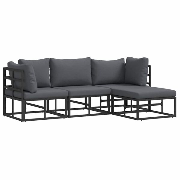 vidaXL Garden Sofa Set with Cushion 4 pcs Black Aluminium