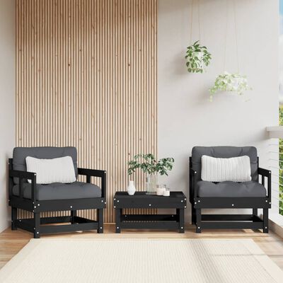 vidaXL Garden Chairs with Cushions 2 pcs Black Solid Wood Pine