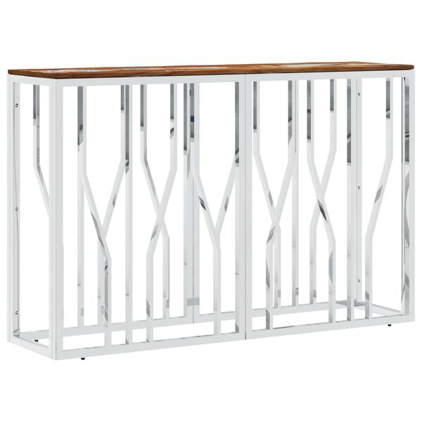 vidaXL Console Table Silver Stainless Steel and Solid Wood Reclaimed