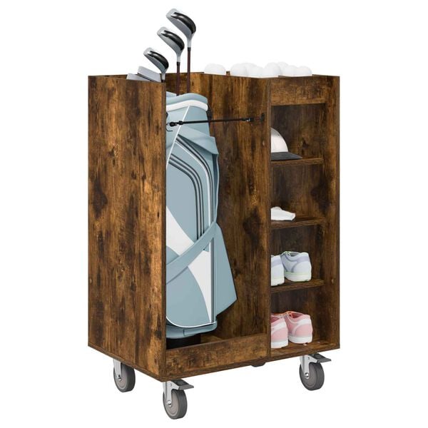 vidaXL Golf Cabinet with Wheel Plain Smoked Oak 65 x 45 x 98 cm